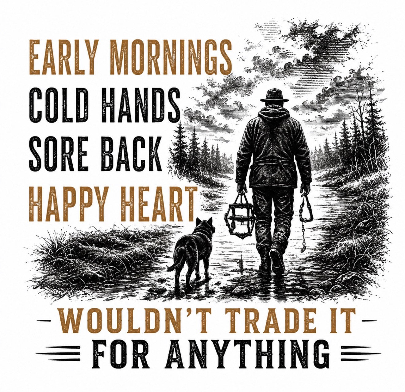 Early mornings, cold hands, sore back, Happy heart T-Shirt